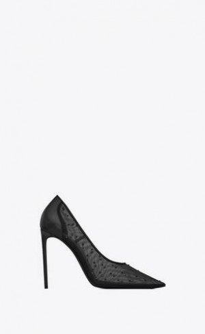 YSL Anja Pumps In Rhinestone Mesh Negrii | Romania_YSL99041