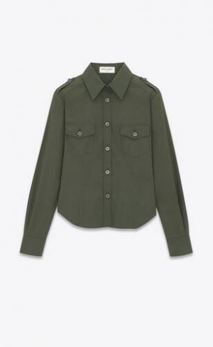 YSL Army Shirt In Bumbac Poplin Kaki | Romania_YSL29615