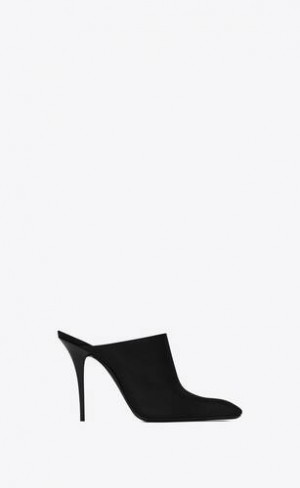 YSL Ascot Mules In Crepe Satin Negrii | Romania_YSL53947