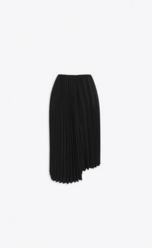 YSL Asymmetrical Plisat Midi Crepe Negrii | Romania_YSL79277