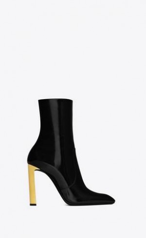YSL Auteuil Booties In Glazed Piele Negrii | Romania_YSL27253