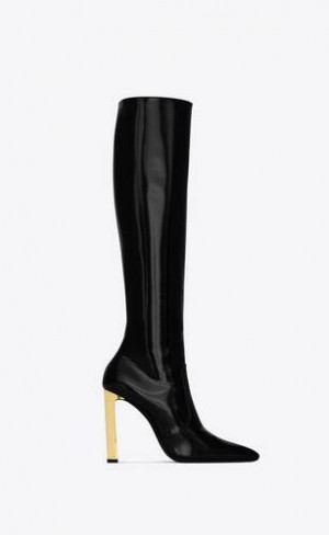 YSL Auteuil Boots In Glazed Piele Negrii | Romania_YSL80268