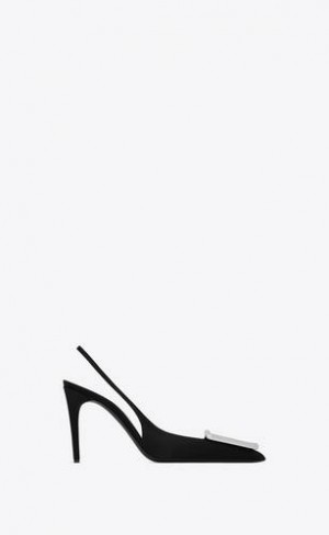 YSL Avenue Slingback Pumps In Satin Crepe Negrii | Romania_YSL19635