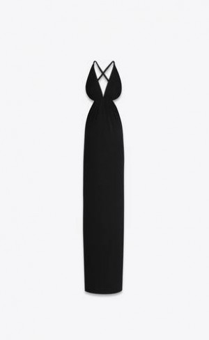 YSL Backless Halter Crepe Jersey Negrii | Romania_YSL42715