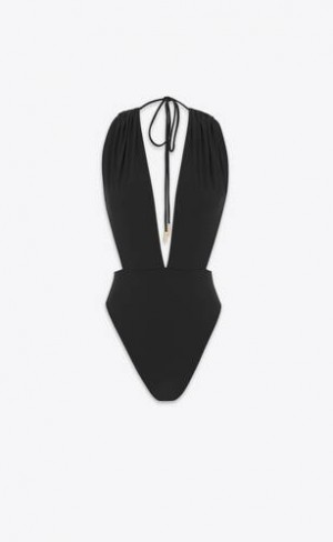 YSL Backless V-halter Swimsuit Negrii | Romania_YSL65290