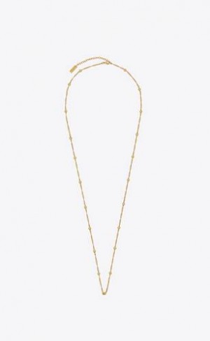 YSL Ball And Intertwined Chain Long Necklace In Metal Aurii | Romania_YSL93859