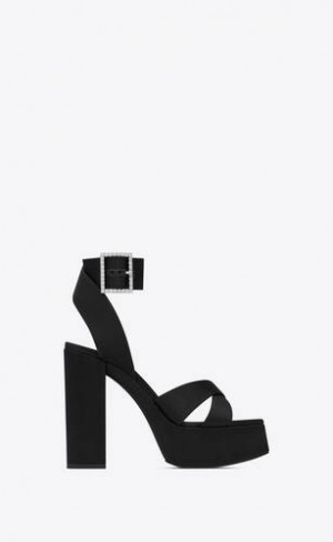 YSL Bianca Platforma Sandals In Satin Crepe Negrii | Romania_YSL11752