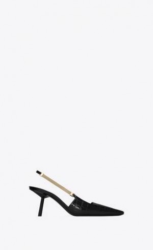 YSL Blake Slingback Pumps In Crocodile-embossed Piele Negrii | Romania_YSL15574