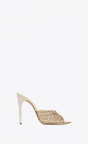 YSL Blonde Mules In Rhinestones Mesh Bej | Romania_YSL54830