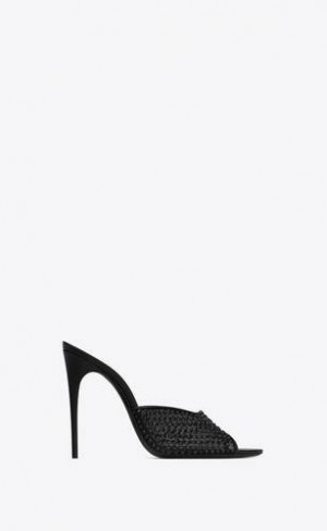 YSL Blonde Mules In Rhinestones Mesh Negrii | Romania_YSL12867