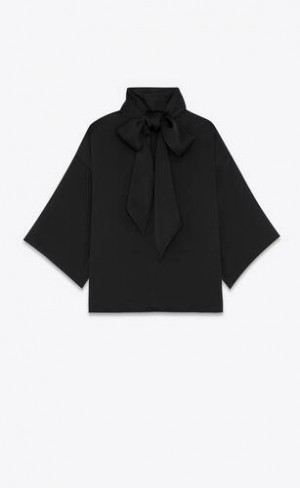 YSL Blouse In Crepe Satin Negrii | Romania_YSL79131