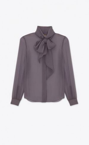 YSL Blouse In Silk Muslin Crepe Violet | Romania_YSL47939
