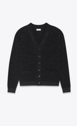 YSL Cardigan In Lurex Cu Nervuri Lână And Cashmere Negrii | Romania_YSL78317