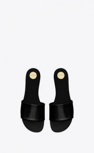 YSL Carlyle Slides In Glazed Piele Negrii | Romania_YSL73249