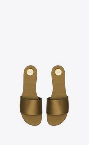 YSL Carlyle Slides In Satin Crepe Masline Verzi Inchis | Romania_YSL54751