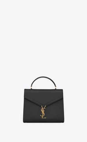 YSL Cassandra Medium Top Handle Bag In Grain De Poudre Embossed Piele Negrii | Romania_YSL71426