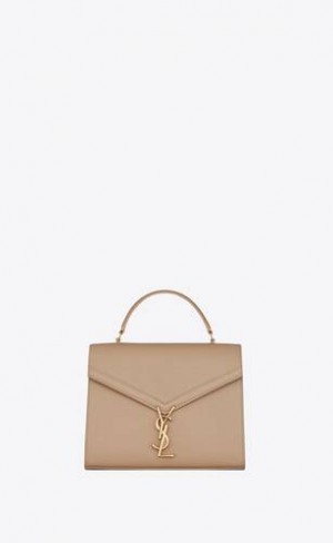 YSL Cassandra Medium Top Handle Bag In Grain De Poudre Embossed Piele Bej Inchis | Romania_YSL68674