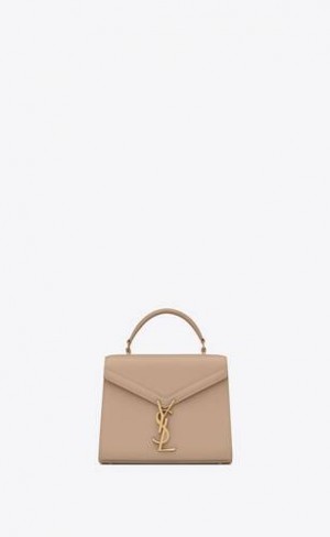 YSL Cassandra Mini Top Handle Bag In Grain De Poudre Embossed Piele Bej Inchis | Romania_YSL75572