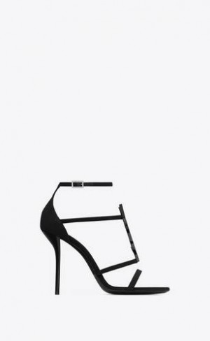 YSL Cassandra Sandals In Crepe De Chine Negrii | Romania_YSL16496
