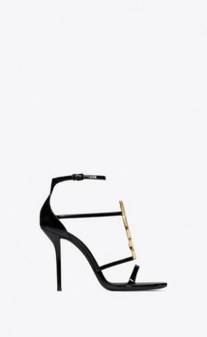 YSL Cassandra Sandals In Lacuita Piele Negrii | Romania_YSL41807