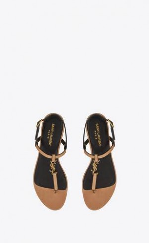 YSL Cassandra Sandals In Vegetable-tanned Piele Aurii | Romania_YSL70488