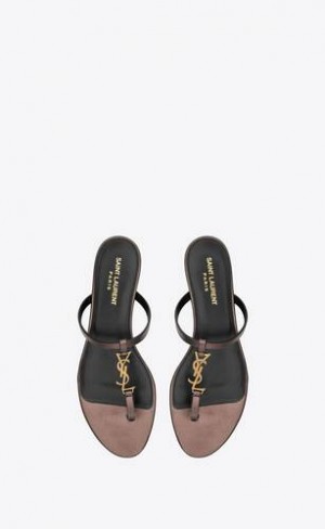 YSL Cassandra Slides In Laminated Metallic Piele Maro | Romania_YSL33452