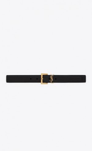 YSL Cassandre Belt With Square Cu Catarama In Grained Piele Negrii | Romania_YSL61053