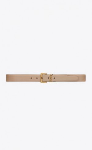 YSL Cassandre Belt With Square Cu Catarama In Shiny Box Saint Laurent Piele Bej Inchis | Romania_YSL35896