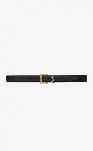 YSL Cassandre Belt With Square Cu Catarama In Smooth Piele Negrii | Romania_YSL44097