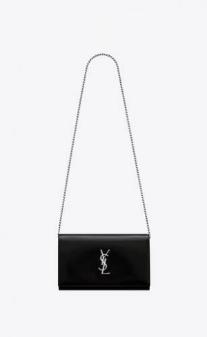 YSL Cassandre Chain Wallet In Brushed Piele Negrii | Romania_YSL19331
