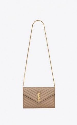YSL Cassandre Chain Wallet In Lambskin Gri | Romania_YSL60776