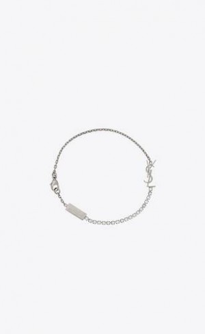 YSL Cassandre Charm Bracelet In Metal And Rhinestone Argintii | Romania_YSL67066