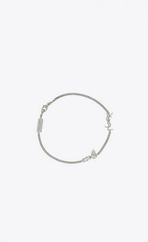 YSL Cassandre Charm Bracelet In Metal And Rhinestone Argintii | Romania_YSL58534