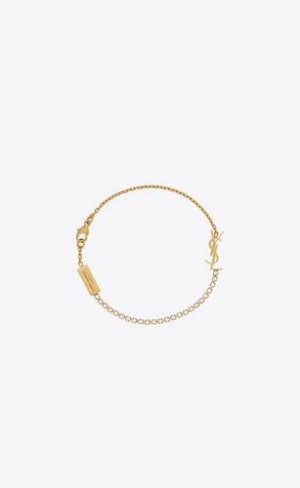 YSL Cassandre Charm Bracelet In Metal And Rhinestone Aurii | Romania_YSL89048