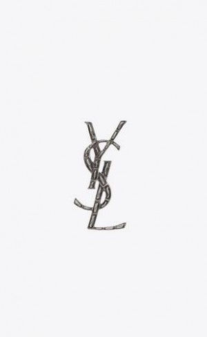 YSL Cassandre Crocodile Brooch In Metal Argintii | Romania_YSL45326