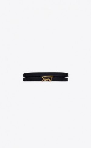 YSL Cassandre Double Wrap Bracelet In Piele And Metal Negrii | Romania_YSL32008