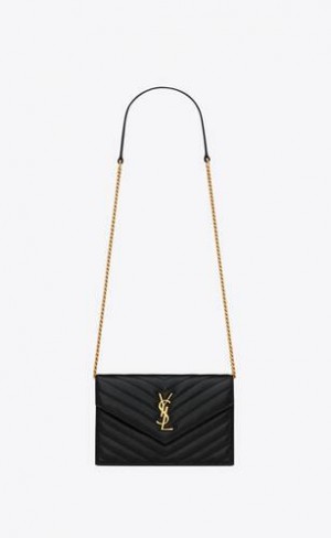 YSL Cassandre Envelope Chain Wallet In Lambskin Negrii | Romania_YSL78461