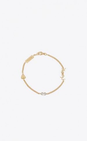 YSL Cassandre Heart Charm Bracelet In Metal And Rhinestone Aurii | Romania_YSL66730