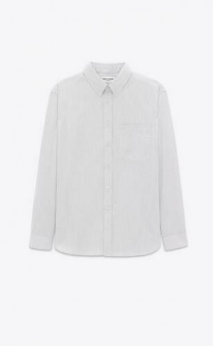 YSL Cassandre In Dungi Bumbac Poplin Albi | Romania_YSL89295