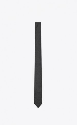 YSL Cassandre Narrow Tie In Silk Jacquard Negrii | Romania_YSL73180