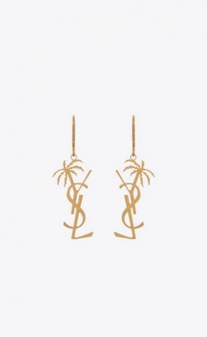 YSL Cassandre Palm Earrings In Metal Aurii | Romania_YSL11007