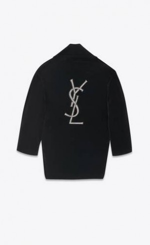 YSL Cassandre Peacoat In Bumbac Velvet Negrii | Romania_YSL27664