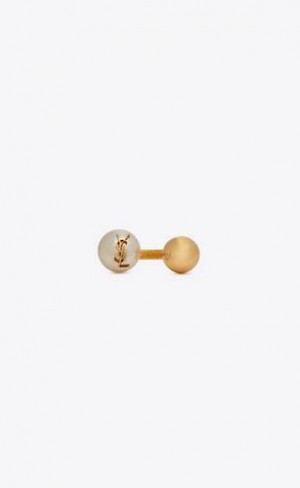 YSL Cassandre Pearl And Ball Ring In Metal Aurii Albi | Romania_YSL35711