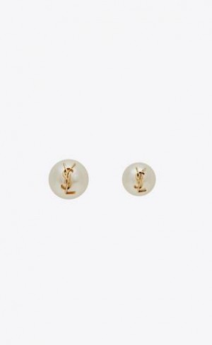 YSL Cassandre Pearl Earrings In Metal Aurii Albi | Romania_YSL46886