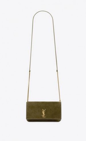YSL Cassandre Phone Holder In Piele Intoarsa Masline Verzi Verzi | Romania_YSL73596