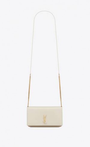 YSL Cassandre Phone Holder With Curea In Smooth Piele Albi | Romania_YSL66978