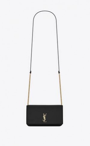 YSL Cassandre Phone Holder With Curea In Smooth Piele Negrii | Romania_YSL75392