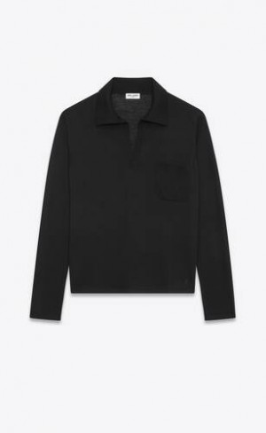 YSL Cassandre Polo Shirt In Lână Negrii | Romania_YSL50491