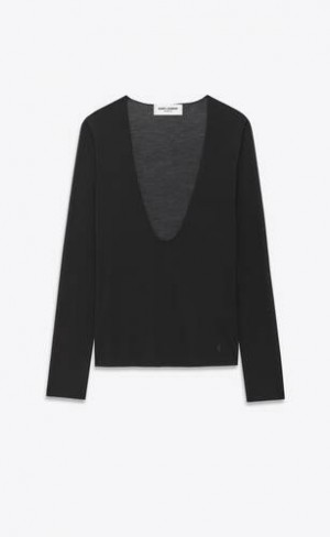 YSL Cassandre Pulovere In Silk Jersey Negrii | Romania_YSL62605