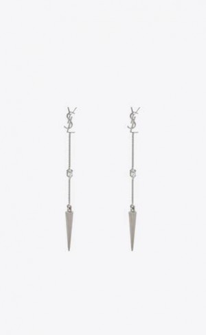 YSL Cassandre Rhinestone Spike Earrings In Metal Argintii | Romania_YSL89932
